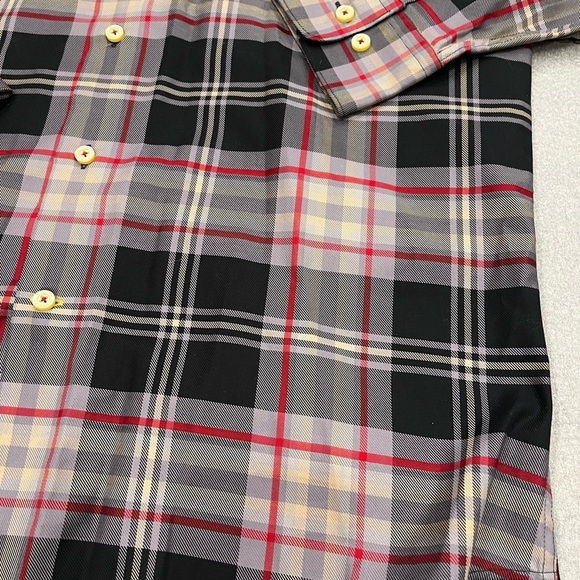 [M]Robert Talbott Classic Men's Plaid Button Down Shirt Black/Red/Gray Cotton - Picture 2 of 11